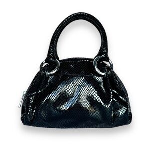 VINTAGE VIA UNO Snakeskin Embossed Leather Mini Handbag Black Top Handle Y2K